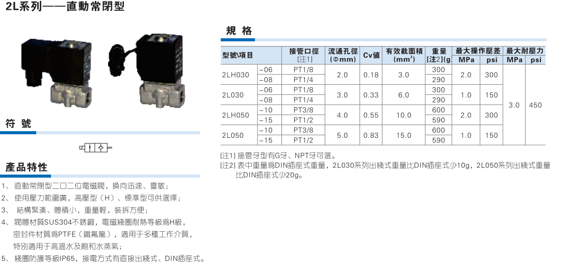 2L030 050系列不锈钢蒸汽耐高温直动式电磁阀